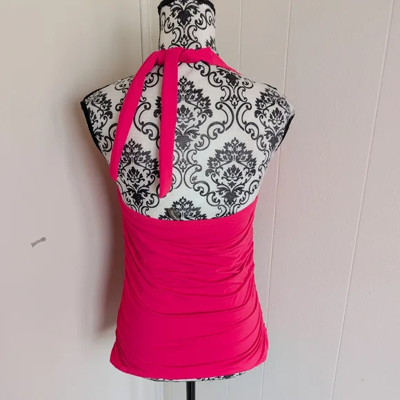 Tommy Bahama Pink Ruched Side Halter Tankini Swim Top - Picture 2 of 3